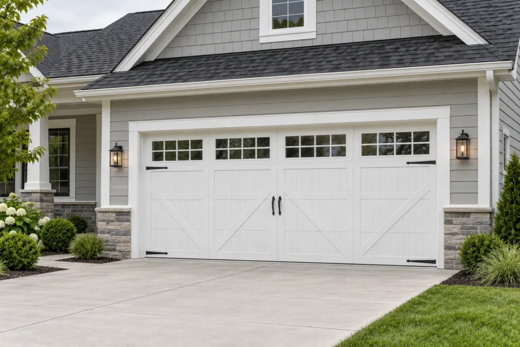White carriage-style garage door
