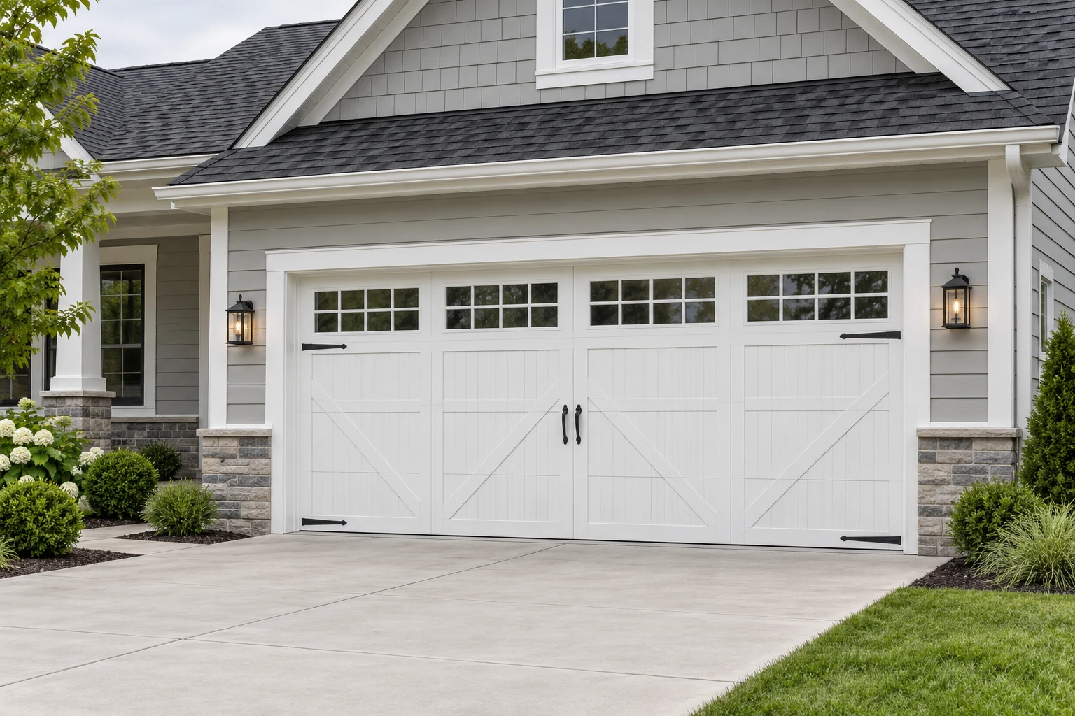 White carriage-style garage door